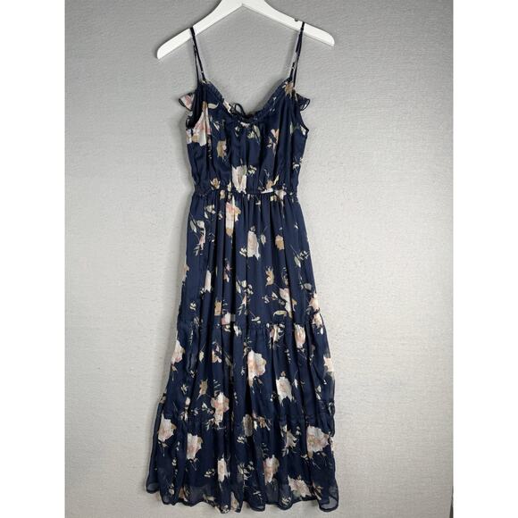 Abercrombie & Fitch Tiered Maxi Dress Womens S Navy Floral Cottagecore Feminine - Picture 2 of 9